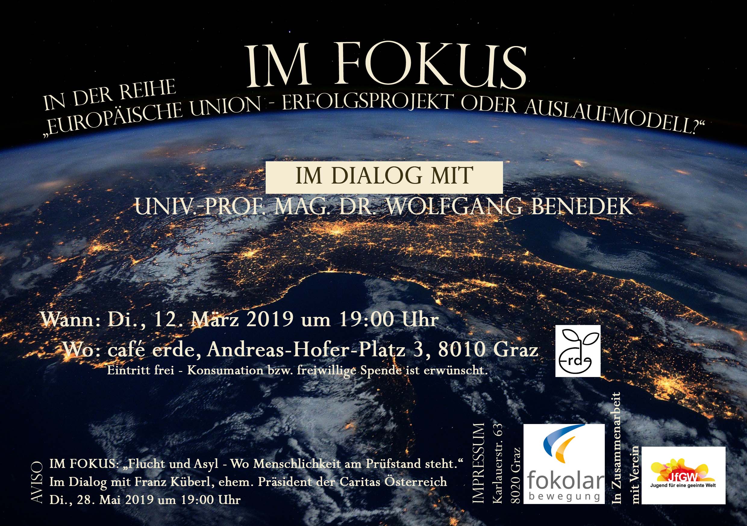 Im Fokus / Jugend für eine geeinte Welt Flyer Veranstaltung 'Im Fokus'